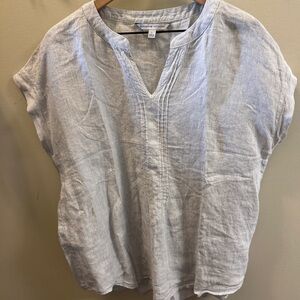 Adrienne Vittadini Blue and White Pinstripe Linen Tunic Top